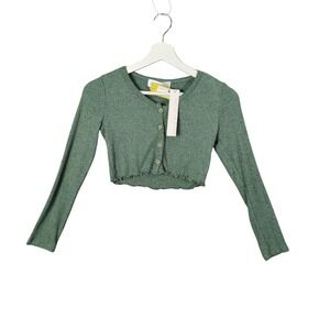 Society & Stitch Women Cottage Fairy Button Cardigan M Knit Crop Long Sleeve NEW